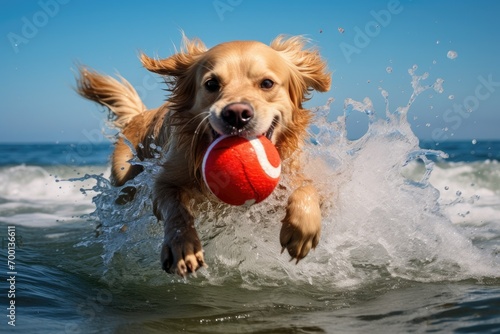 dog playing in the water