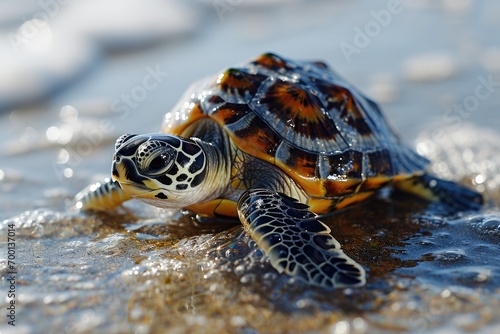 Turtle on the beach, Wildlife Photography, generated with AI