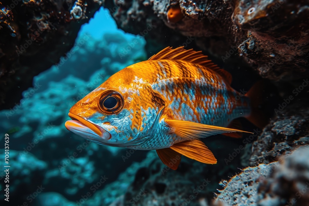 Naklejka premium Colorful underwater fish, wildlife photography, generated with AI