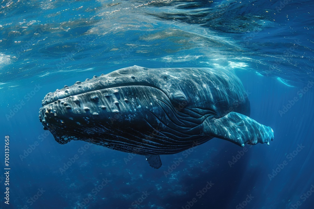 Fototapeta premium Underwater Whale, wildlife photography, generated with AI
