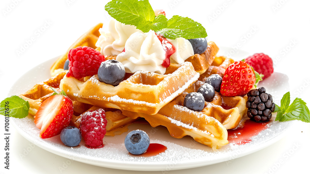 Belgian crispy waffles with berries delicious dessert for gourmets Belgian crispy waffles with berries delicious dessert for gourmets