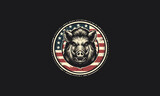 head boar with flag american vector mascot design