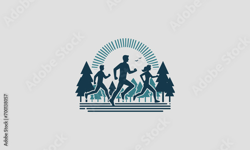 people running on forest vector logo flat design © josoa