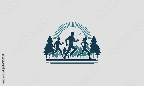 people running on forest vector logo flat design