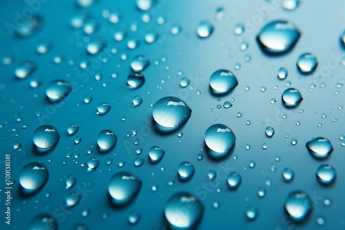 Rains touch droplets form a captivating pattern on a blue canvas
