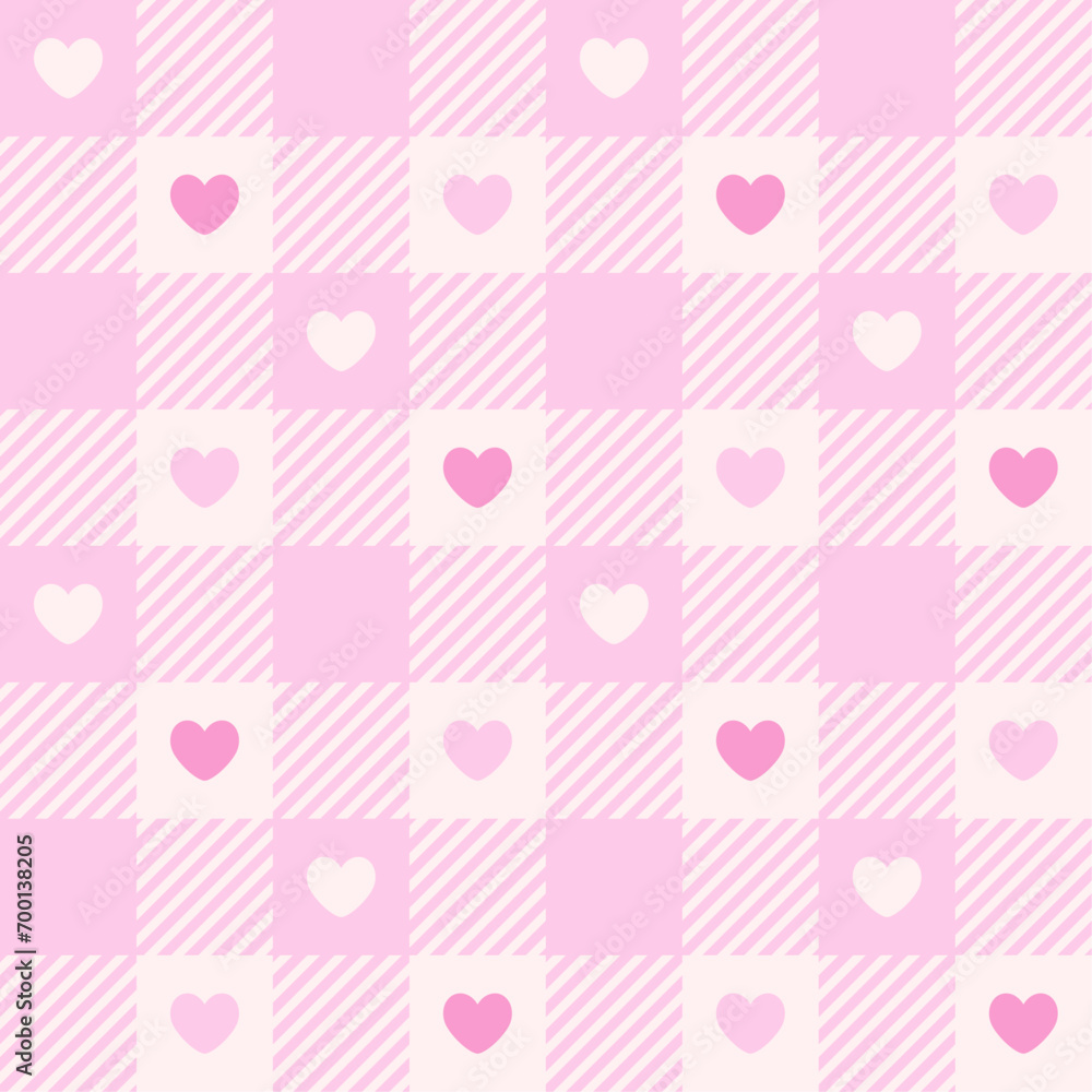 Heart gingham check plaid pattern. Valentine's Day design. Vector background. Seamless texture for print, textile, fabric. Heart gingham check plaid pattern. Valentine's Day design. Vector background. Seamless texture for print, textile, fabric.
