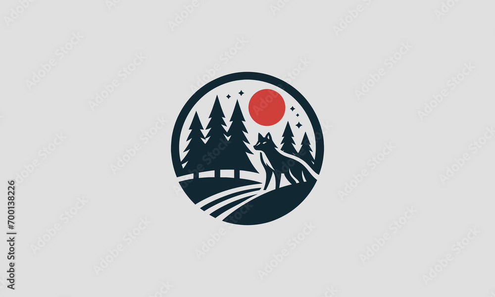 wolf on mountain vector logo flat design