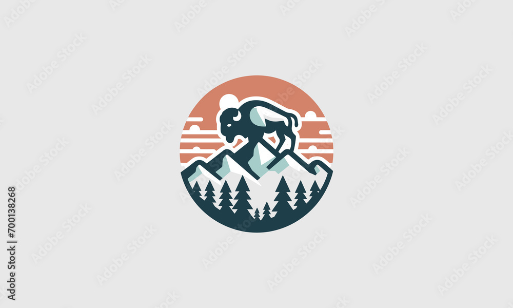 bull on mountain vector logo flat design
