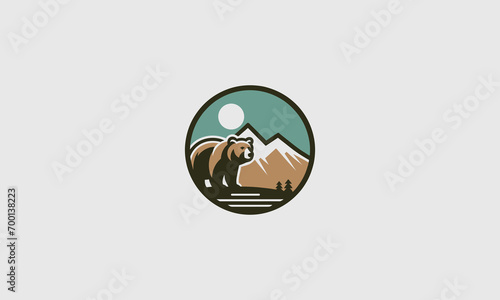 bear on mountain vector logo flat design