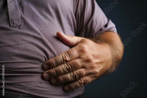 Obesity awareness a mans hand showcases excess belly fat