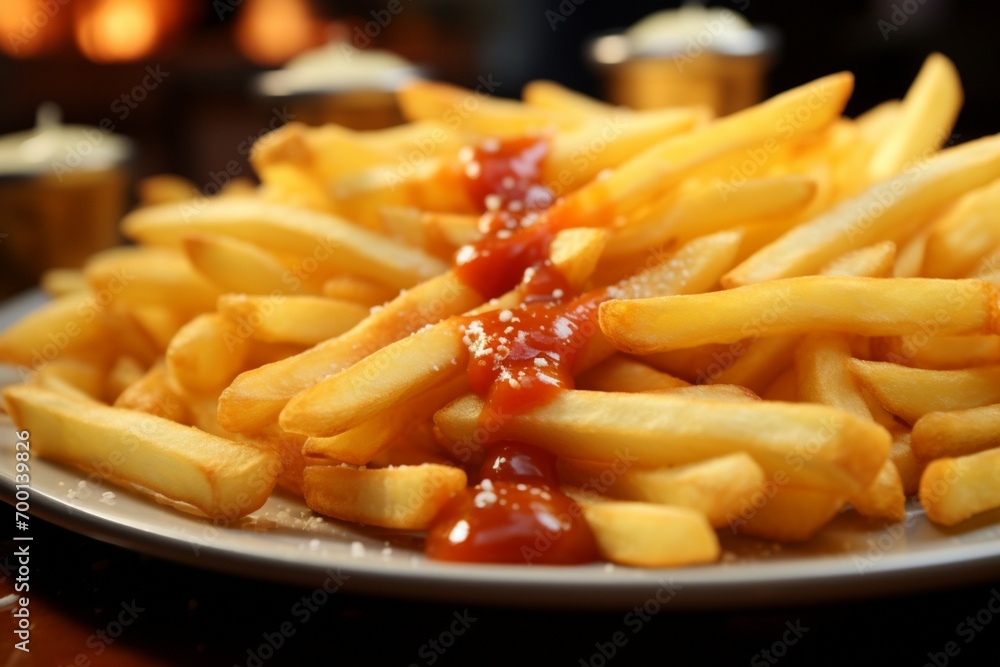 French fries charm a close up shot showcasing table perfection French fries charm a close up shot showcasing table perfection