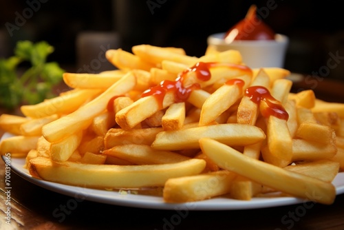 Tempting tableau a detailed shot capturing French fries on a table