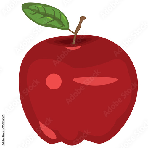 A beautiful, delicious apple. The fruit is drawn together with a leaf, in a flat form