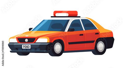 Police car, isometric, cartoon, vector, minimalist, flat design, PNG file, isolated background.