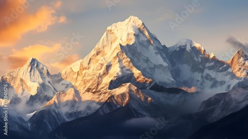 Panoramic view of Himalaya mountains at sunset, Nepal, Asia