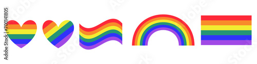 Rainbow LGBT symbols on an isolated background. Heart, flag, rainbow rainbow color, LGBT color. Vector EPS 10