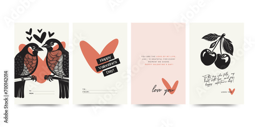 Modern Valentine's day vertical flyer, postcard or poster template. Love hand drawn trendy illustration. photo