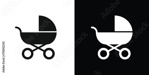 baby carriage icon on black, baby cart photo