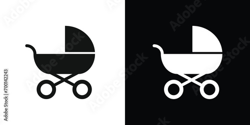 baby carriage icon on black, baby cart
