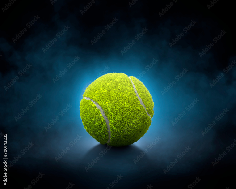 Tennis ball on black background with smoke
