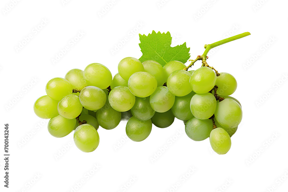 Green grapes are horizontal and leaves are isolated on a Transparent background. Generative AI Green grapes are horizontal and leaves are isolated on a Transparent background. Generative AI