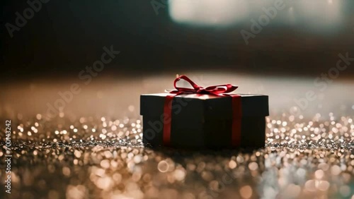 commercially beautiful gift box under water drops photo