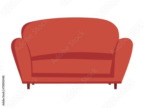 Sofa or couch red colorful cartoon illustration vector. Comfortable lounge for interior design isolated on white background. Modern model of icon.
