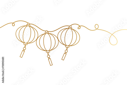 Golden continuous line drawing chinese lantern festival illustration vector