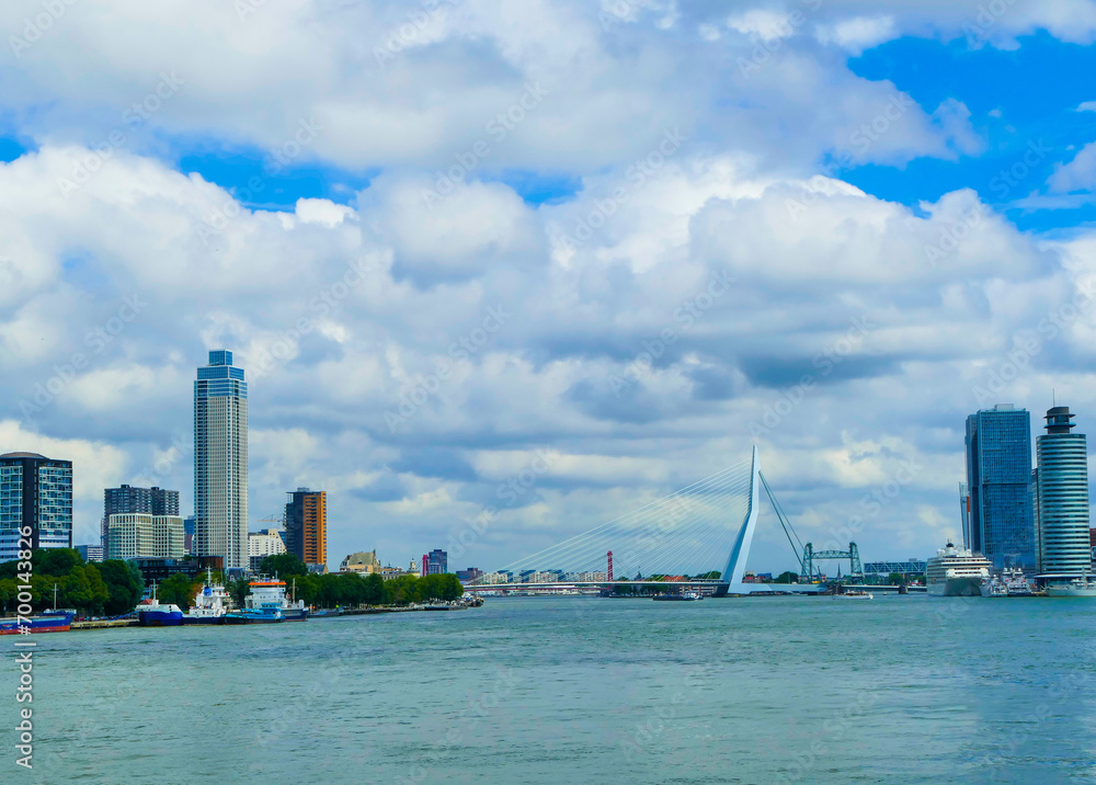View to Skyline Rotterdam Netherlands with Erasmus Bridge View to Skyline Rotterdam Netherlands with Erasmus Bridge