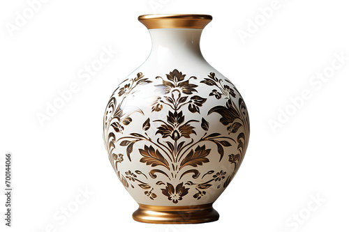 Antique vase with a floral pattern 3D rendering. isolated on a Transparent background. Generative AI