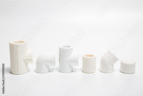 Plastic pipes for water on a white background