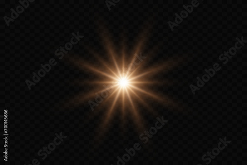 Glowing glare of a star on a transparent background. Flash of light with sun rays  flash flickering.