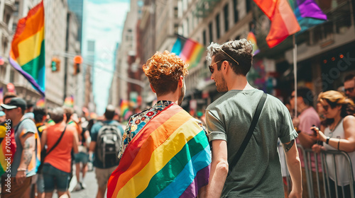 2 men marching in a pride parade photo