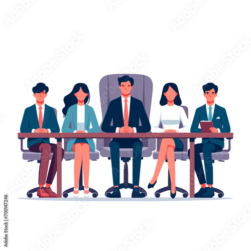 Company board of directors sit together flat design vector illustration.