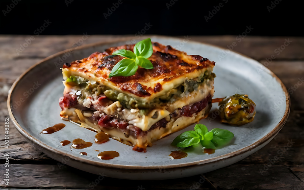 Capture the essence of Moussaka in a mouthwatering food photography shot Capture the essence of Moussaka in a mouthwatering food photography shot