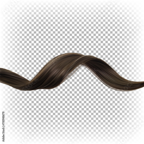 A strand of brown female hair. Curled hair isolated on transparent background. Vector 3D realistic illustration.