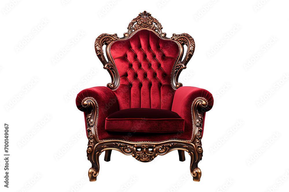 luxury red velvet and gold armchair isolated on a Transparent background. Generative AI luxury red velvet and gold armchair isolated on a Transparent background. Generative AI