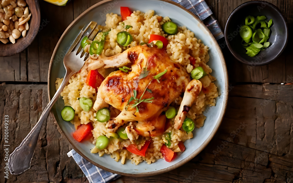 Capture the essence of Chicken Vegetable Couscous in a mouthwatering food photography shot