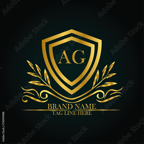 AG luxury letter logo template in gold color. Elegant gold shield icon. Modern vector Royal premium logo template vector