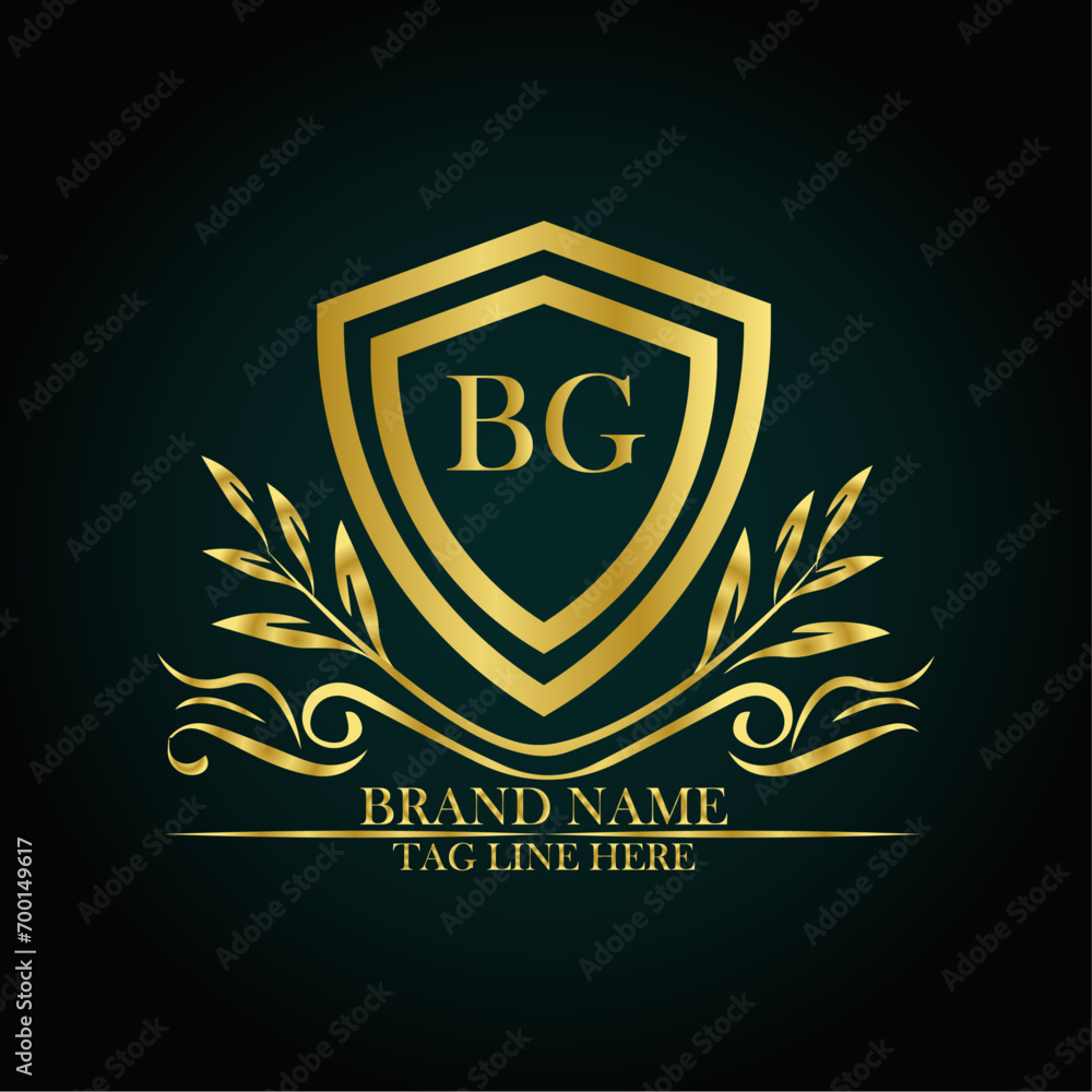 BG luxury letter logo template in gold color. Elegant gold shield icon. Modern vector Royal premium logo template vector