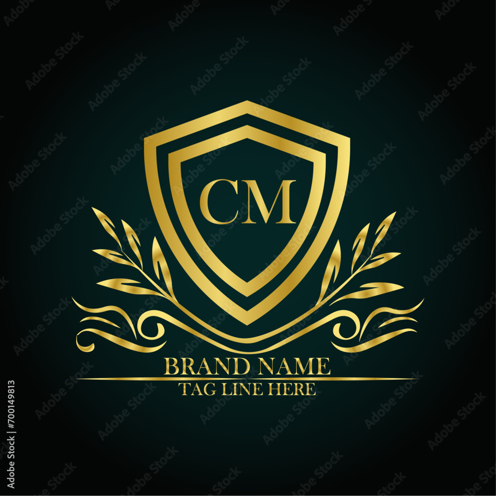 CM luxury letter logo template in gold color. Elegant gold shield icon. Modern vector Royal premium logo template vector CM luxury letter logo template in gold color. Elegant gold shield icon. Modern vector Royal premium logo template vector