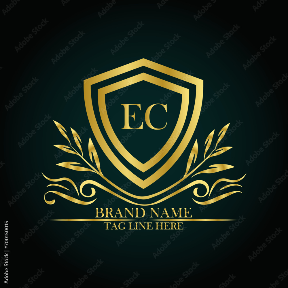 EC luxury letter logo template in gold color. Elegant gold shield icon. Modern vector Royal premium logo template vector EC luxury letter logo template in gold color. Elegant gold shield icon. Modern vector Royal premium logo template vector
