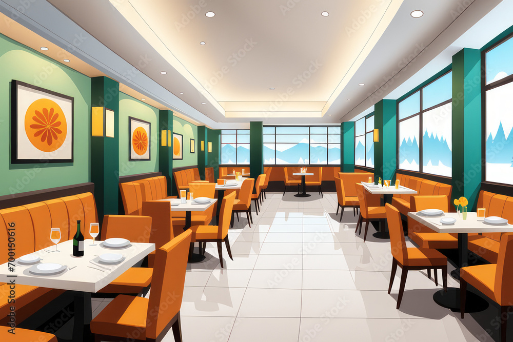 Vector cartoon background Fast-food restaurant, AI generated
