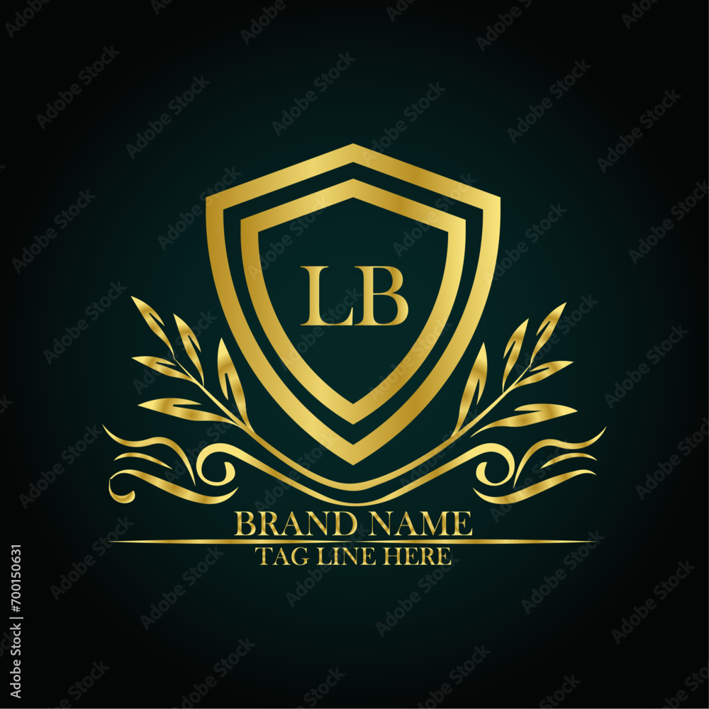 LB luxury letter logo template in gold color. Elegant gold shield icon. Modern vector Royal premium logo template vector LB luxury letter logo template in gold color. Elegant gold shield icon. Modern vector Royal premium logo template vector