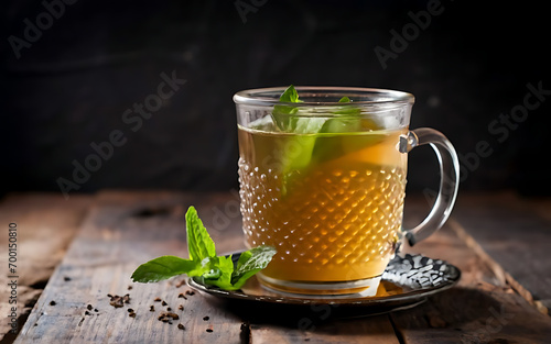 Capture the essence of Moroccan Mint Tea in a mouthwatering food photography shot photo