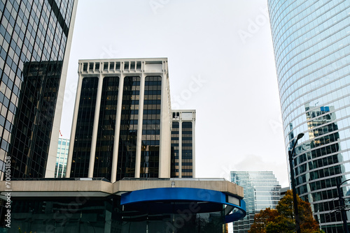 Below view of buildings at Financial District, Vancouver, Canada.