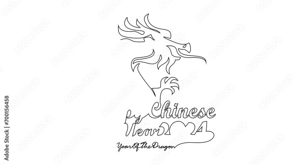 Animated self drawing of Happy Chinese New Year with the year of dragon
