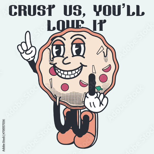 Pizza Character Design With Slogan Crust us, You'll Love it