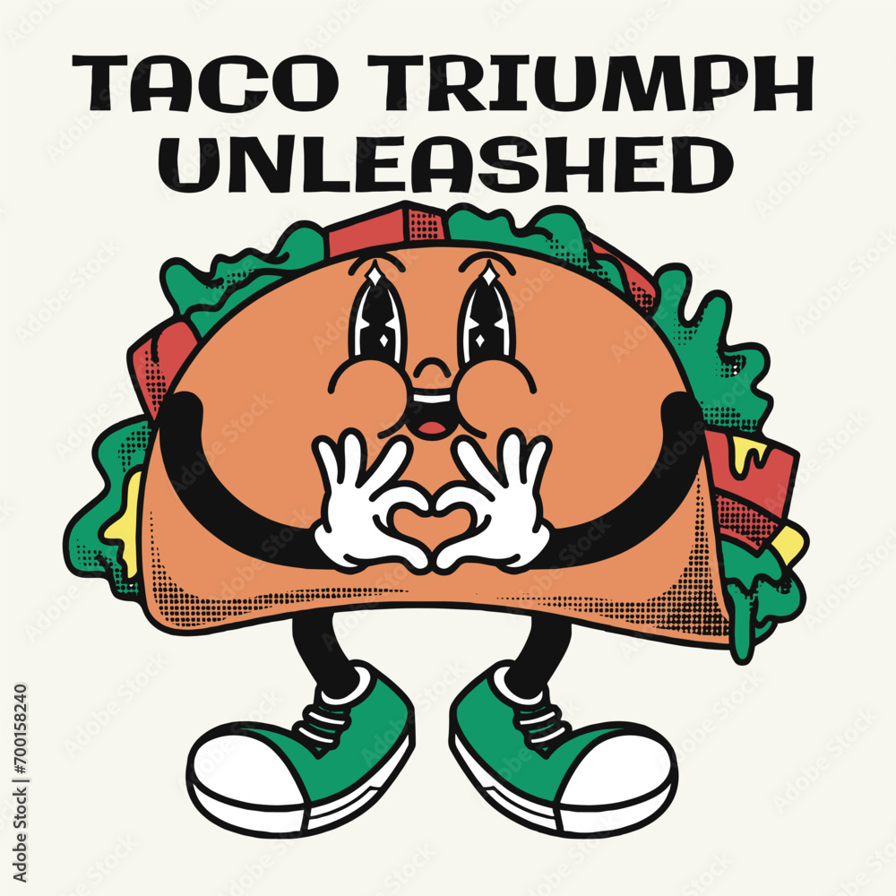 Tacos Character Design With Slogan Taco triumph unleashed