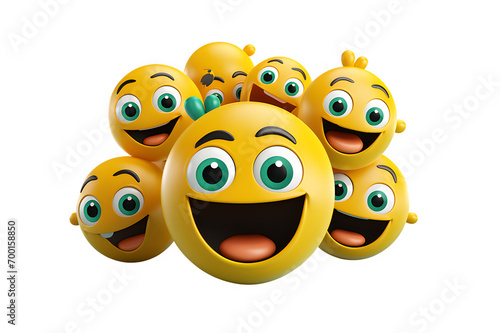 Emoticon and emoji group  design. Emoticons cute face head group in happy, laughing, smiling, funny, on transparency  generative AI 